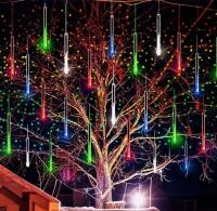 192LED Meteor Shower Christmas Lights, USB Falling Rain Icicle String Lights, 8 Light Strips, LED String Lights Landscape Lighting, IPX4 Stock photos added