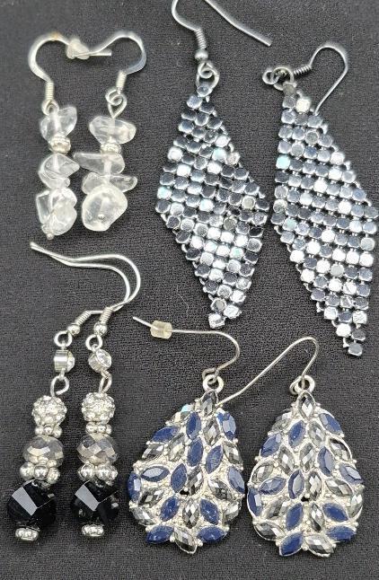 4 Pairs Of Beaded/Blinged Dangle Earrings 1.5 to 2.5" Drop