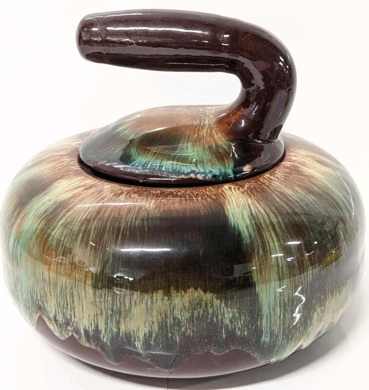 Gorgeous Vintage Mid Century Modern Signed CCC Blue Mountain Pottery-Style Red Clay Drip Glaze Curling Stone Bowl With Lid, 6.5" Tall, No Chips or Cracks