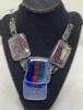 Multi Colour Fused Dichroic Art Glass Statement Necklace 18&rsquo;&rsquo; able to go longer 4 Glass Squares 1.75 - 2&rsquo;&rsquo; Artisan