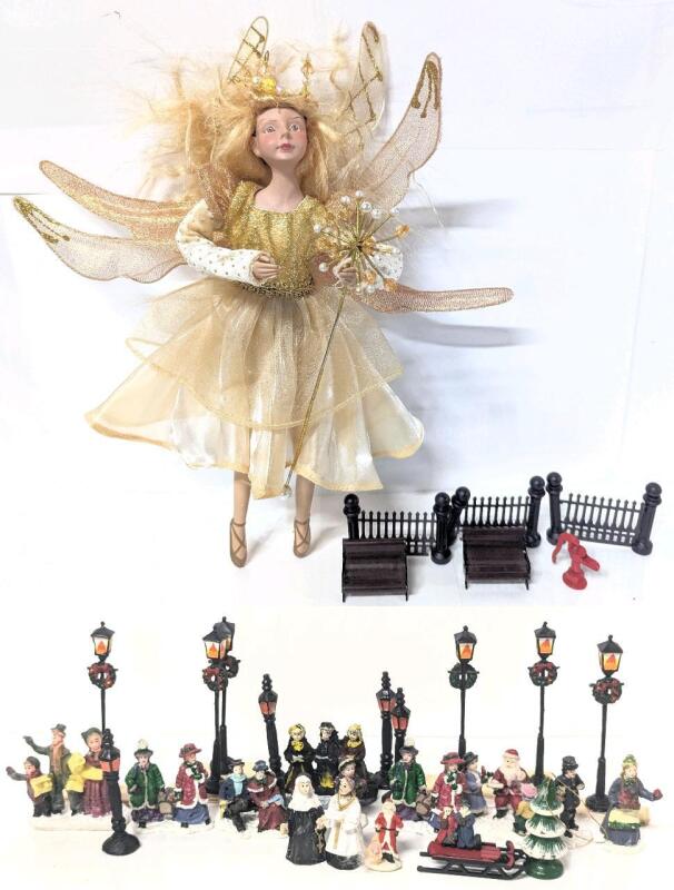 12" Magical Fairy Doll & Assorted Christmas Village Miniatures