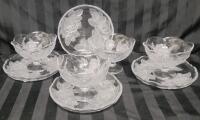 Set of 4 Crystal Rose Etched Frosted Dessert Plates & Dessert Bowls