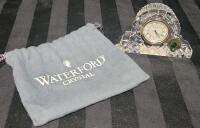 Waterford Crystal Lead Crystal Quartz Small Mantel Clock w/Cloth Bag . Untested , Requires SR626SW Battery. Measures 3 &frac34;"&times;2.5"&times;1 &frac14;"