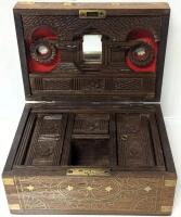 Gorgeous Vintage (Possibly Antique) Super Heavy Wood Mandalay Box With Inlaid Brass, 10" &times; 7.05" &times; 5" Tall, Does Not Include Key