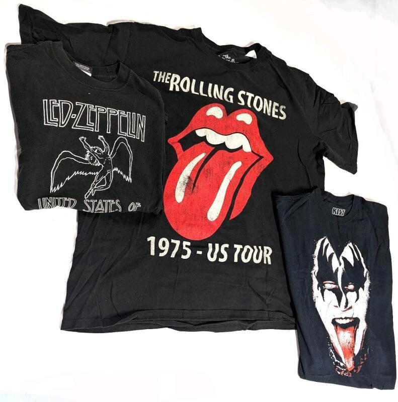 3 Size LG/XL/4XL Unisex Band Tees : The Rolling Stones (4XL), LED ZEPPELIN (LG), KISS (XL)