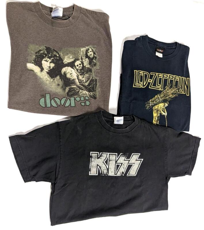 3 Size Med Men's Band Tees : KISS, The Doors & Led Zeppelin