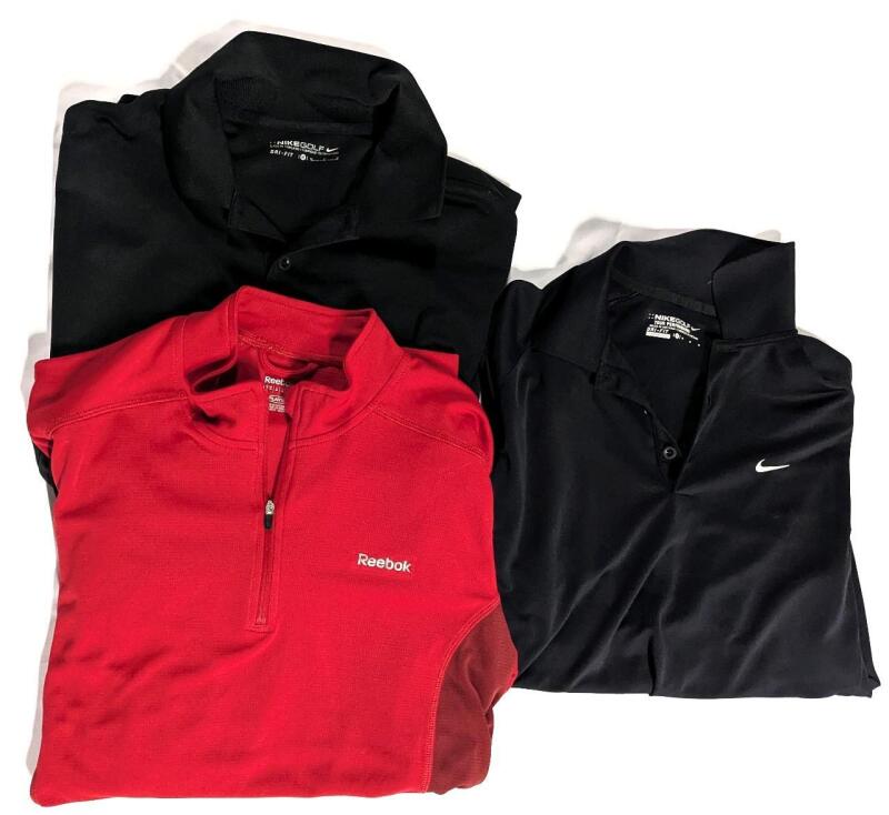 3 Size Med Men's NIKE & REEBOK Shirts, 2&times; Golf Shirts, 1&times; Long Sleeve Quarter Zip