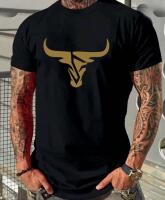 New Men's Size XXL Heavyweight Bull Head Graphic T-Shirt - Black & Golden Bull Print Short Sleeve Round Neck Casual Comfortable Regular Fit, Machine Washable, Bold Statement Tee Streetwear Polyester Stock photos added