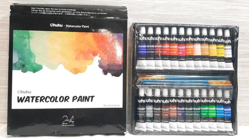 New Huhu Watercolor Paint Set | Includes 24 Colours, 5 Brushes