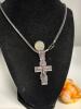 Statement Stainless Steel Cruzifix Pendant Necklace Sturdy Interlocking Link Chain 22&rsquo;&rsquo; S Hook Clasp Cross 2.25&rsquo;&rsquo; with Bale High Relief Front Etched Back stock photos added - 3