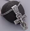 Statement Stainless Steel Cruzifix Pendant Necklace Sturdy Interlocking Link Chain 22&rsquo;&rsquo; S Hook Clasp Cross 2.25&rsquo;&rsquo; with Bale High Relief Front Etched Back stock photos added - 5