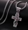 Statement Stainless Steel Cruzifix Pendant Necklace Sturdy Interlocking Link Chain 22&rsquo;&rsquo; S Hook Clasp Cross 2.25&rsquo;&rsquo; with Bale High Relief Front Etched Back stock photos added - 6