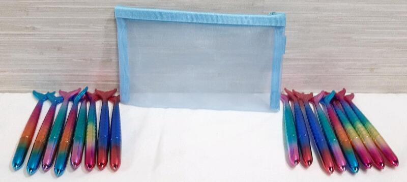 16 New Mermaid Fin Pens & Net Carrying Case