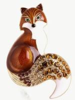 Lovely Fox Champagne Honey Amber Rhinestone Accents Enamel Brooch Approximately 1.75&rsquo;&rsquo;