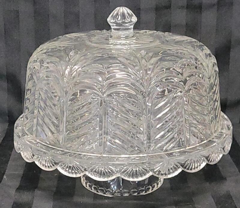 Vintage Portico 5th Ave Crystal Cake Tray / Punch Bowl / Dip Tray Combo .