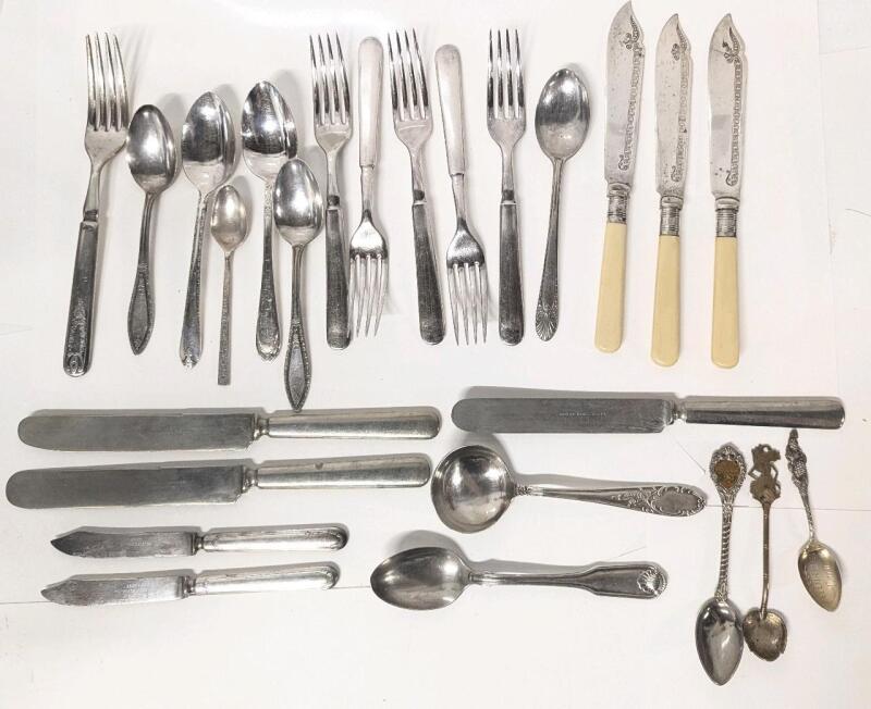 Assorted Silverware: Rogers, Rogers Nickel Silver, Alaska Silverware Warranted, JM Porte, EPNS, R Wallace, Crown Silverplate, Alpaka 100, Community Plate + Telluride Gold Souvenir Spoon Marked Sterling