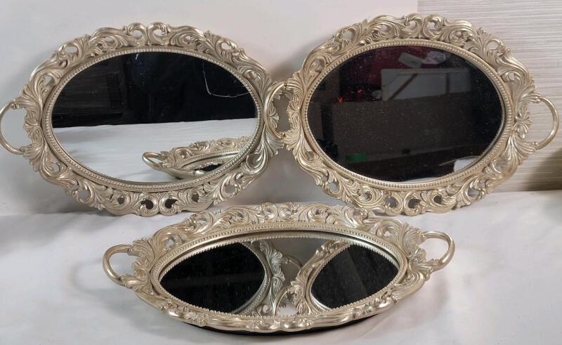 Three (3) Vanity Table Mirrored Trays . Each measures 15.5"&times;10 &frac14;" .