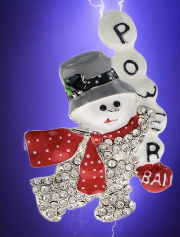 Snowman Brooch Power Ball Enamel Crystal Rhinestones Adorable Red Polka Dot Scarf 2&rsquo;&rsquo;