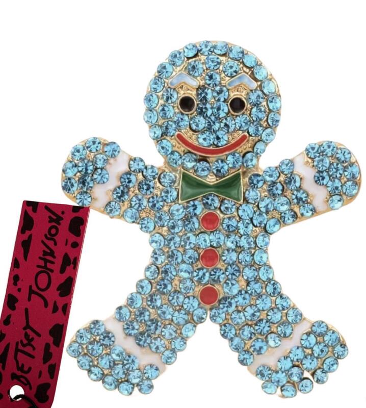 Adorable Betsey Johnson Tagged Sky Blue Rhinestones with Red & Black Enamel White Icing 2.25&rsquo;&rsquo; Brooch / Pendant