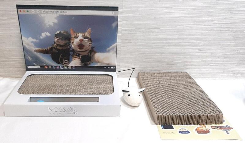 New Cat Scratch Laptop Board w/ Computer "Mouse" Toy & Bell Toy, Includes Sticker Sheet