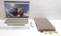 New Cat Scratch Laptop Board w/ Computer "Mouse" Toy & Bell Toy, Includes Sticker Sheet