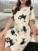 New Size XL Women's Cute Black Cats Elegant Sleep Dress - Light Beige Lounge Nightgown Soft Everyday Pajamas for Women, All-Season Comfortable Loungewear Cat Lovers Machine Wash 95% Polyester 5% Elastane stock photos added - 3