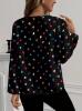 New Size Large Elegant Women's Blouse Button-Front Shirt with Non-Stretch Fabric Black with Pink & Brown Hearts Long Sleeve Chic Machine Washable 95% Polyester 5% Elastane Stock photos added - 2