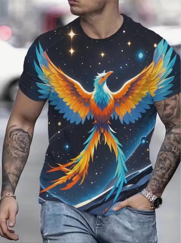 New Size XXL Men's 3D Phoenix Rising Graphic T-Shirt - Bold Orange/Blue/Black/Teal/Starry Design, Breathable Machine Washable Regular Fit Shirt 90% Polyester 10% Spandex stock photos added
