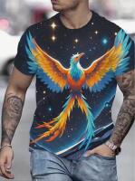 New Size XXL Men's 3D Phoenix Rising Graphic T-Shirt - Bold Orange/Blue/Black/Teal/Starry Design, Breathable Machine Washable Regular Fit Shirt 90% Polyester 10% Spandex stock photos added