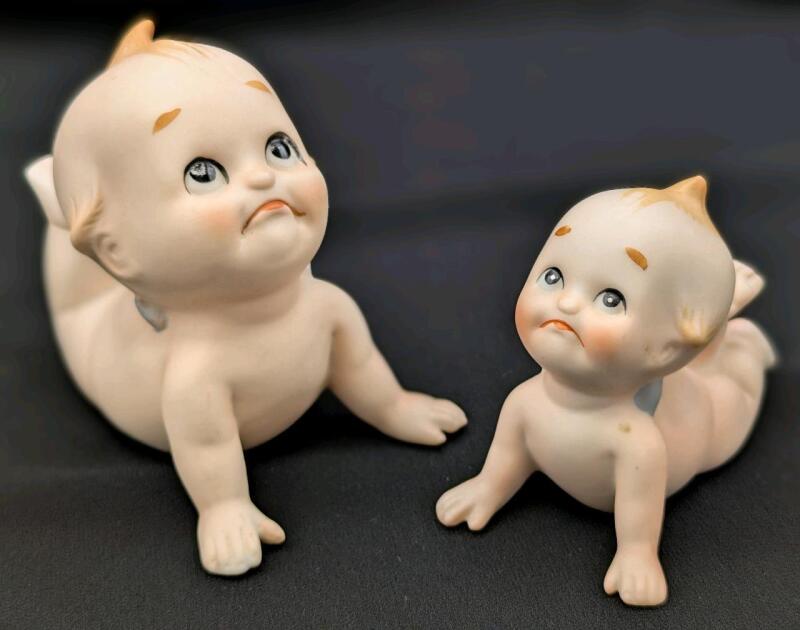 2 Vintage Porcelain KEWPIE Doll Figures Made in Japan, Imported by Enterprise Exclusive Toronto, 2.5" - 3.5" High, No Chips or Cracks
