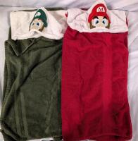 2 Towels with Hoods - Mario Themed. 52" by 30" without the hood.