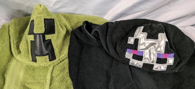 2 Towels with Hoods - Minecraft Themed. 52" by 30" without the hood.