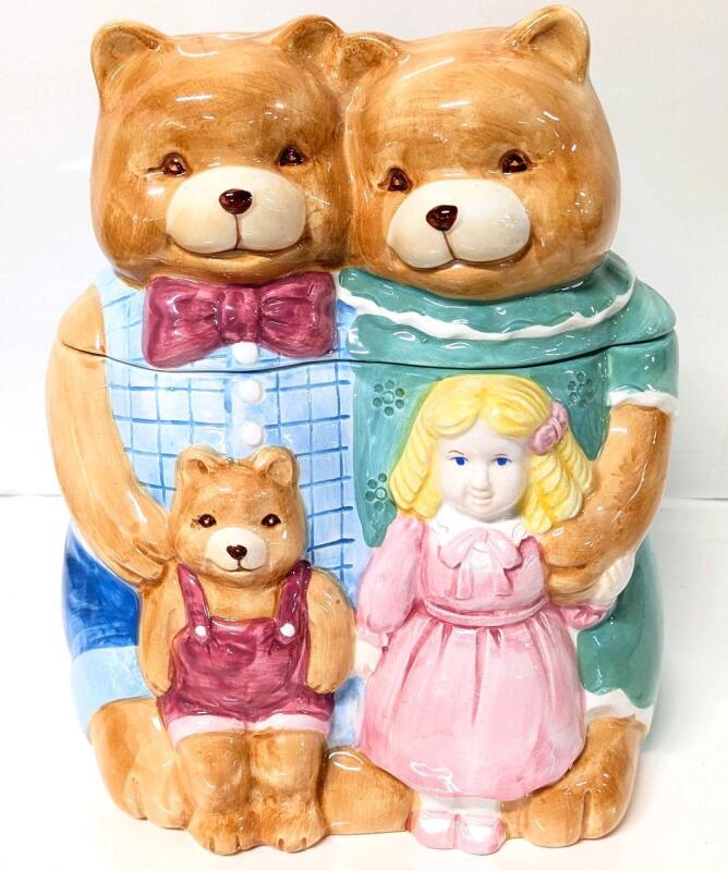 Vintage Goldilocks and The Three Bears Home Collection Ceramic Cookie Jar, 10.5" Tall, No Chips or Cracks, Crazing Present Throughout