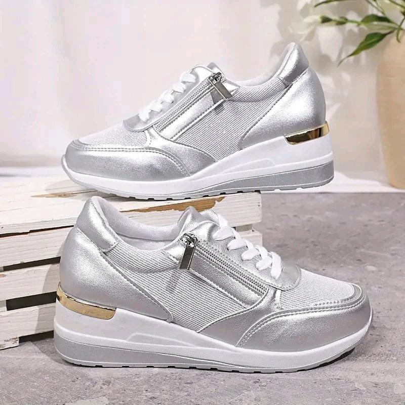 New Size EU 41 Women's Glitter Side Zipper Retro Sneakers