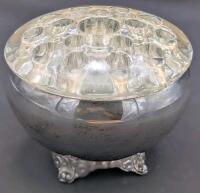 Vintage W.A. ROGERS Canada E.P. Plated Brass Flower Frog Bowl With Lead Crystal Insert, 3" Tall, No Chips or Cracks