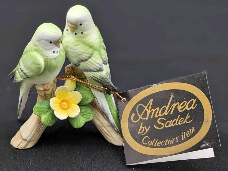 Vintage ANDREA by SADEK Budgerigar Pair Porcelain Figurine, 3.5" Tall, No Chips or Cracks