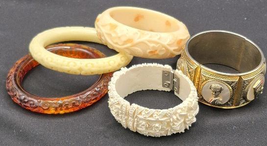 5 Vintage Bracelets- Bangles & Hinged Bracelets