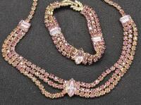 Beautiful Vintage Purple Rhinestones Necklace & Bracelet Set