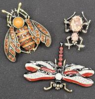 3 Insect Brooches - Dragonfly & Beetles