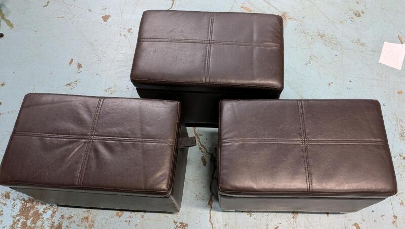 3 Leather Like Storage Ottomans. 14" by 20" by 12"