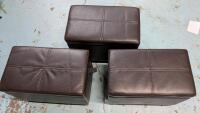 3 Leather Like Storage Ottomans. 14" by 20" by 12"