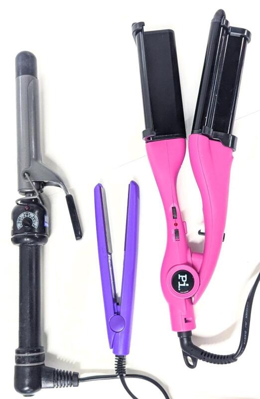 3 Hair Tools : Plugged-In Wave Maker. Hot Tools Helen of Troy Curling Iron & Mini Hair Straightener, All Tested For Power