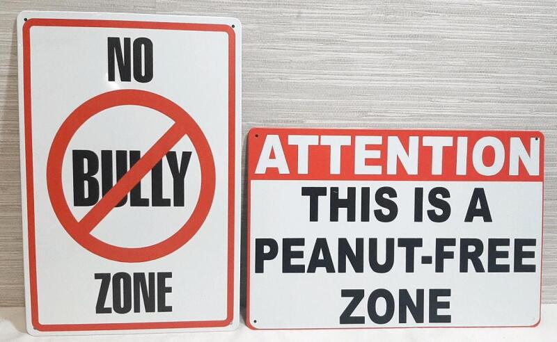 2 New School Metal Signs