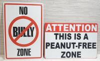 2 New School Metal Signs