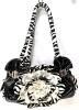 Striking Black & White 3D Flower Faux Leather Purse Handbag, 15" &times; 4" &times; 7" High