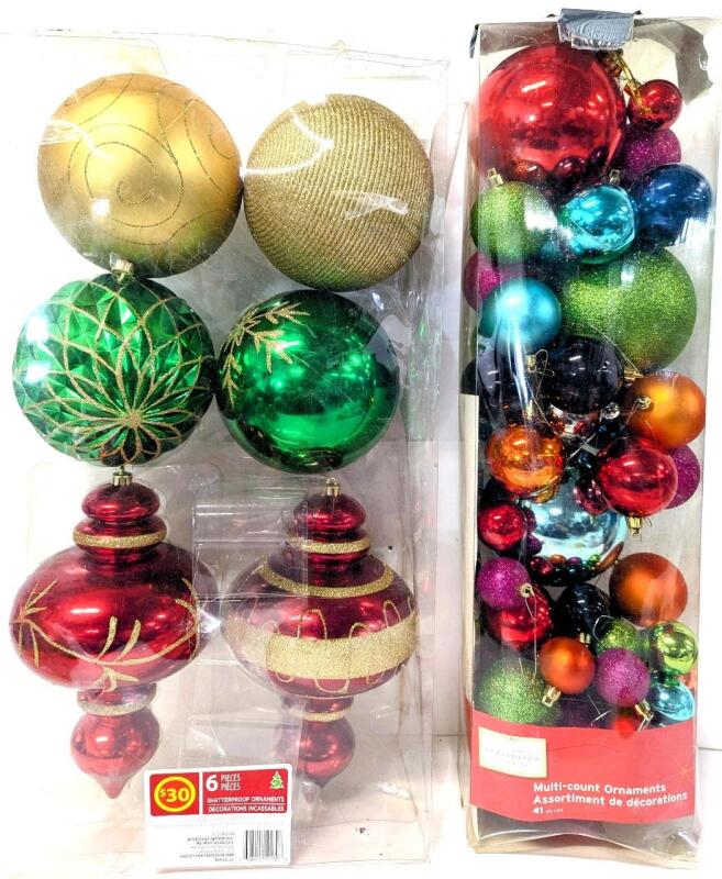 Assorted LARGE Winter Holiday Ornaments, 1.5" Diameter to 10" Tall Shatterproof
