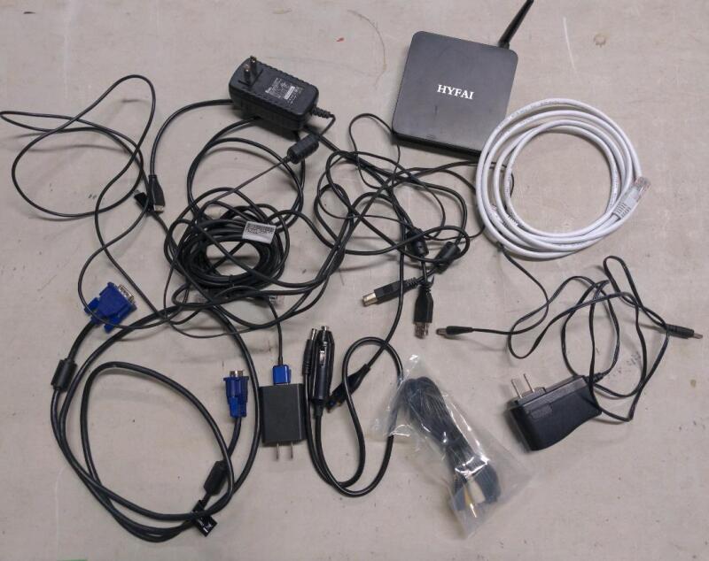 Assorted Cables and Chargers, Power adapters, Hyfai TV Box and more