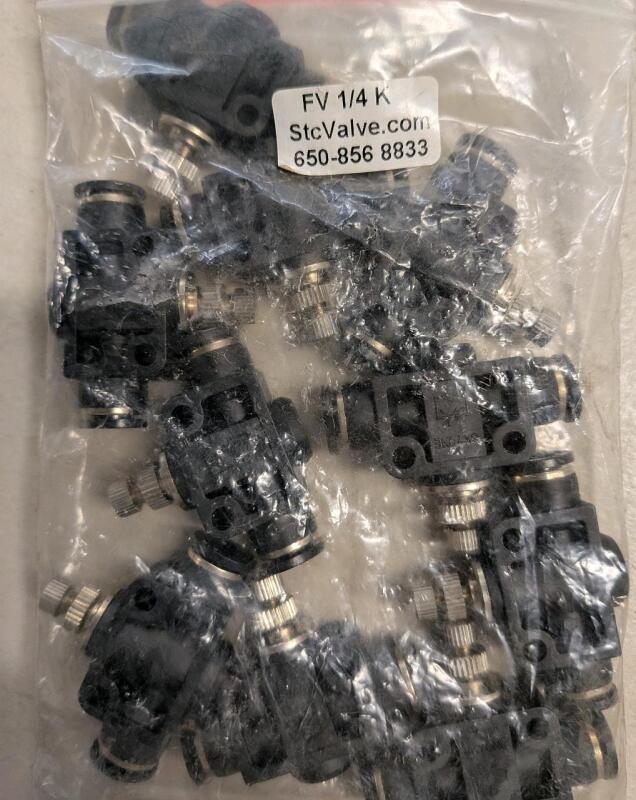 10 New STC FV 1/4" K Air Flow Control Valve (Inline)- Push-In Air Fitting, 0-180 psi