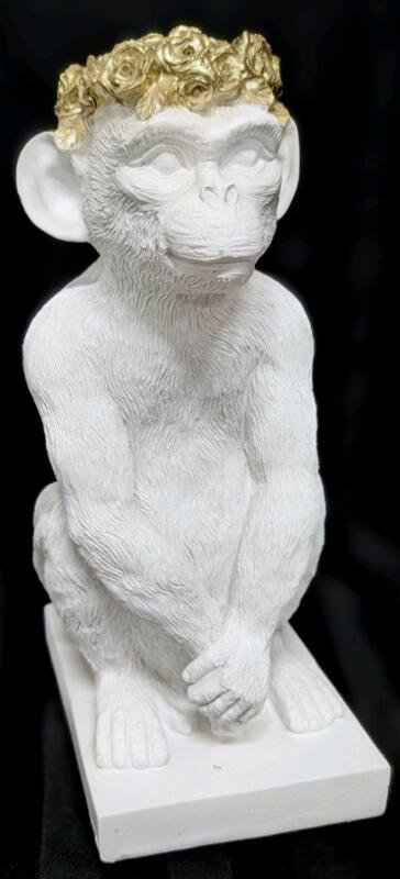 Haven't You Always Wanted A Monkey?! Demure Chimp With Flower Crown Lightweight Statue, 12.75" Tall