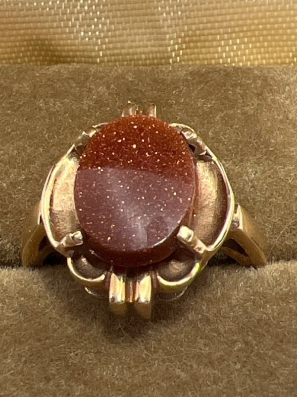 18K stamped Vintage Goldstone Ring stamped